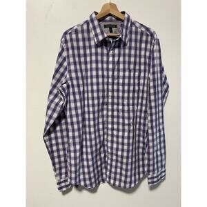 Mens Banana Republic Large Slim Fit Button Down Purple Plaid Soft Wash
